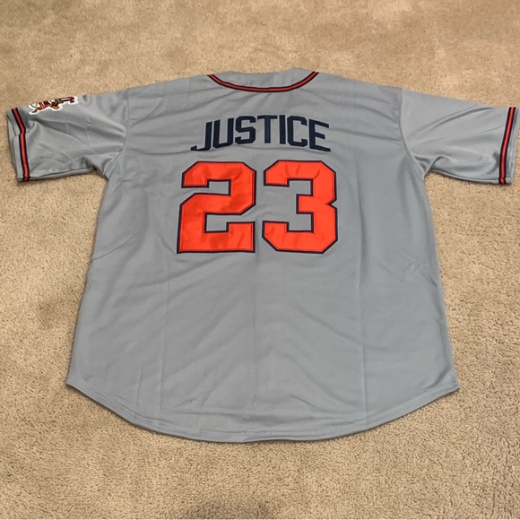 David Justice Atlanta Braves Jersey Mens XL NWT 1995 Road Gray - Picture 11 of 14